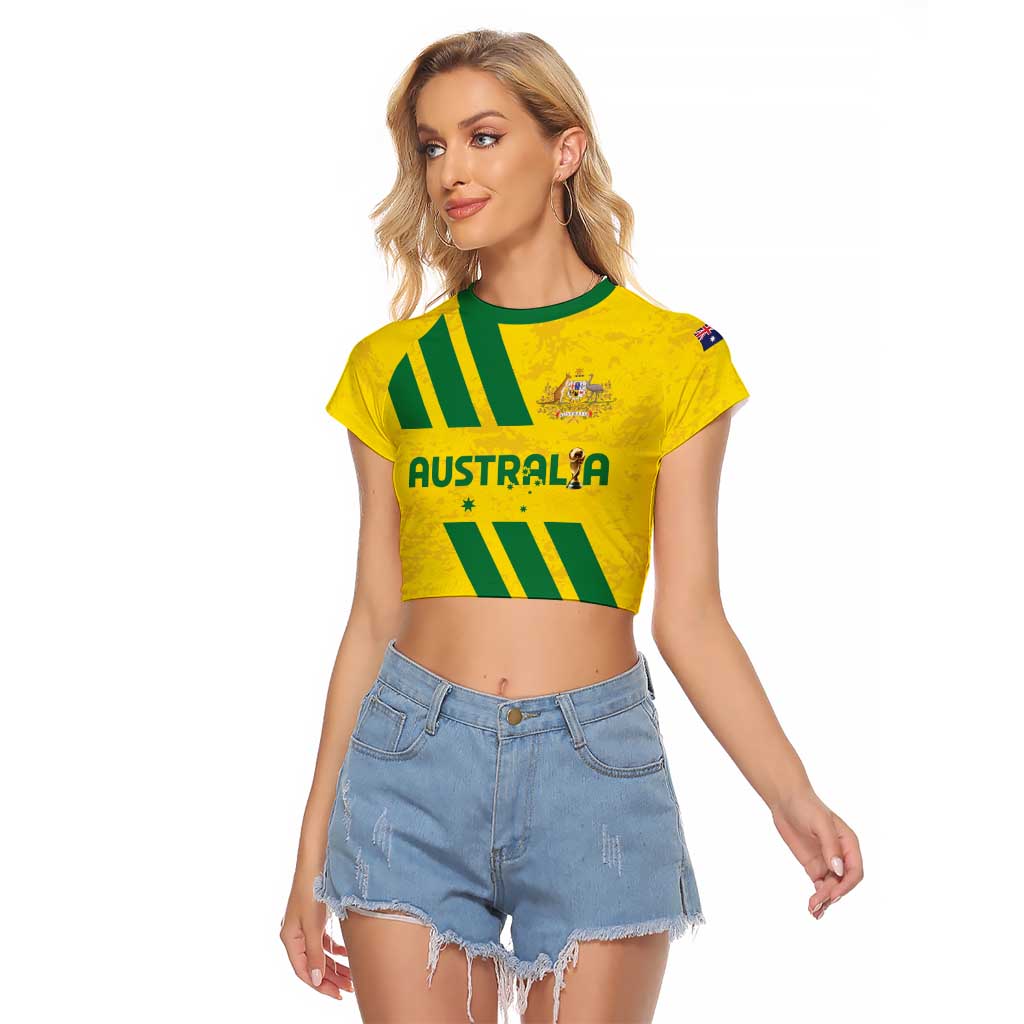 Custom Soccer 2026 Australia Raglan Cropped T Shirt Socceroos Go Glory