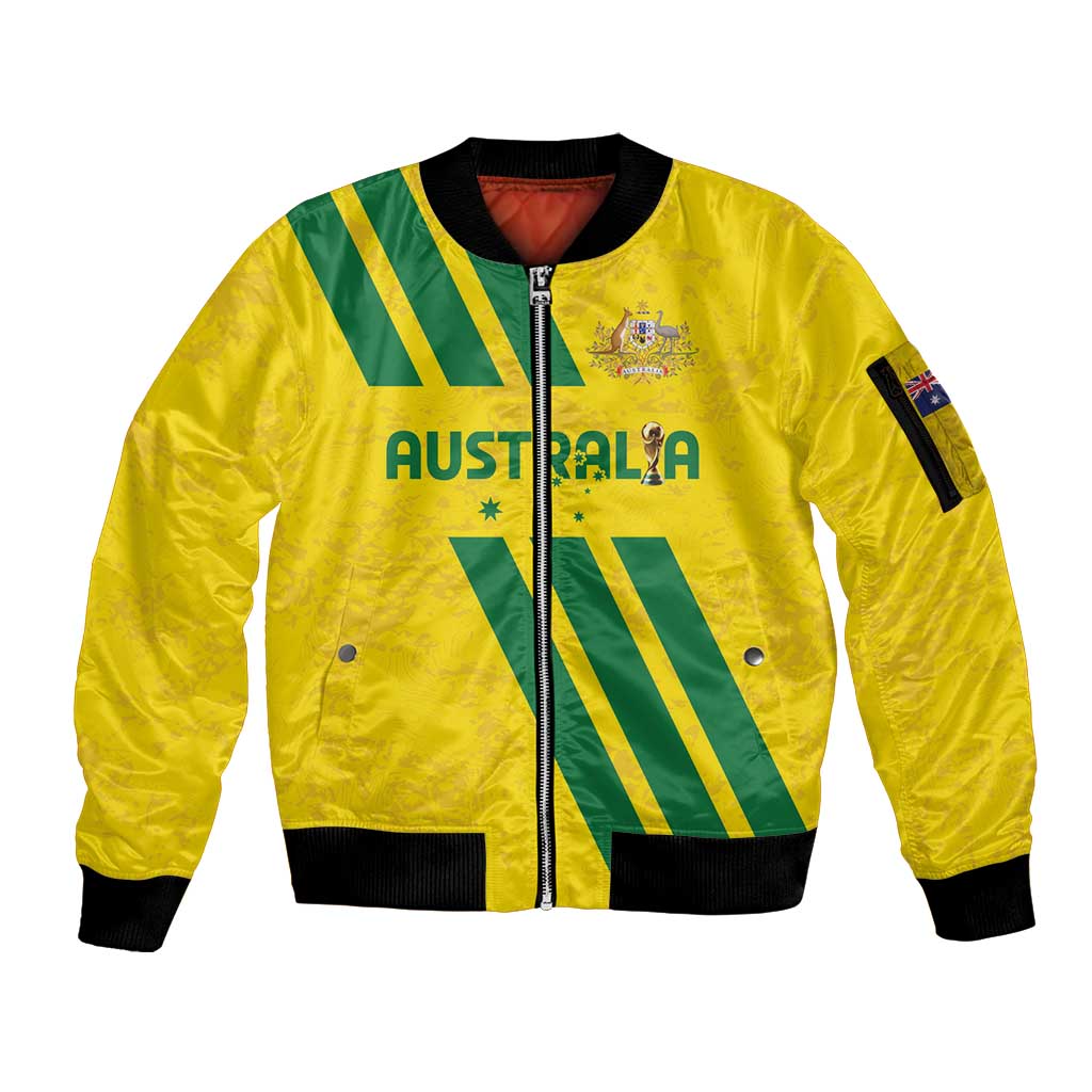 Custom Soccer 2026 Australia Sleeve Zip Bomber Jacket Socceroos Go Glory