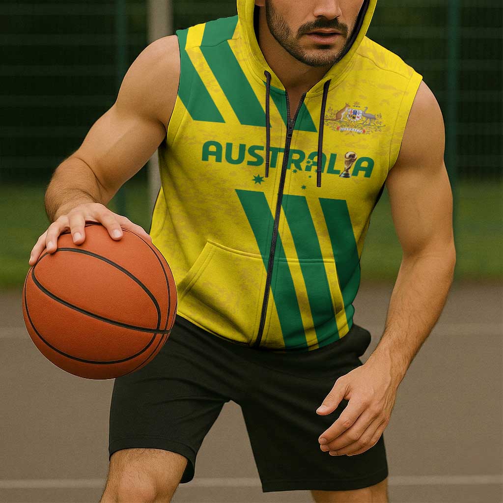 Custom Soccer 2026 Australia Sleeveless Zip Hoodie Socceroos Go Glory
