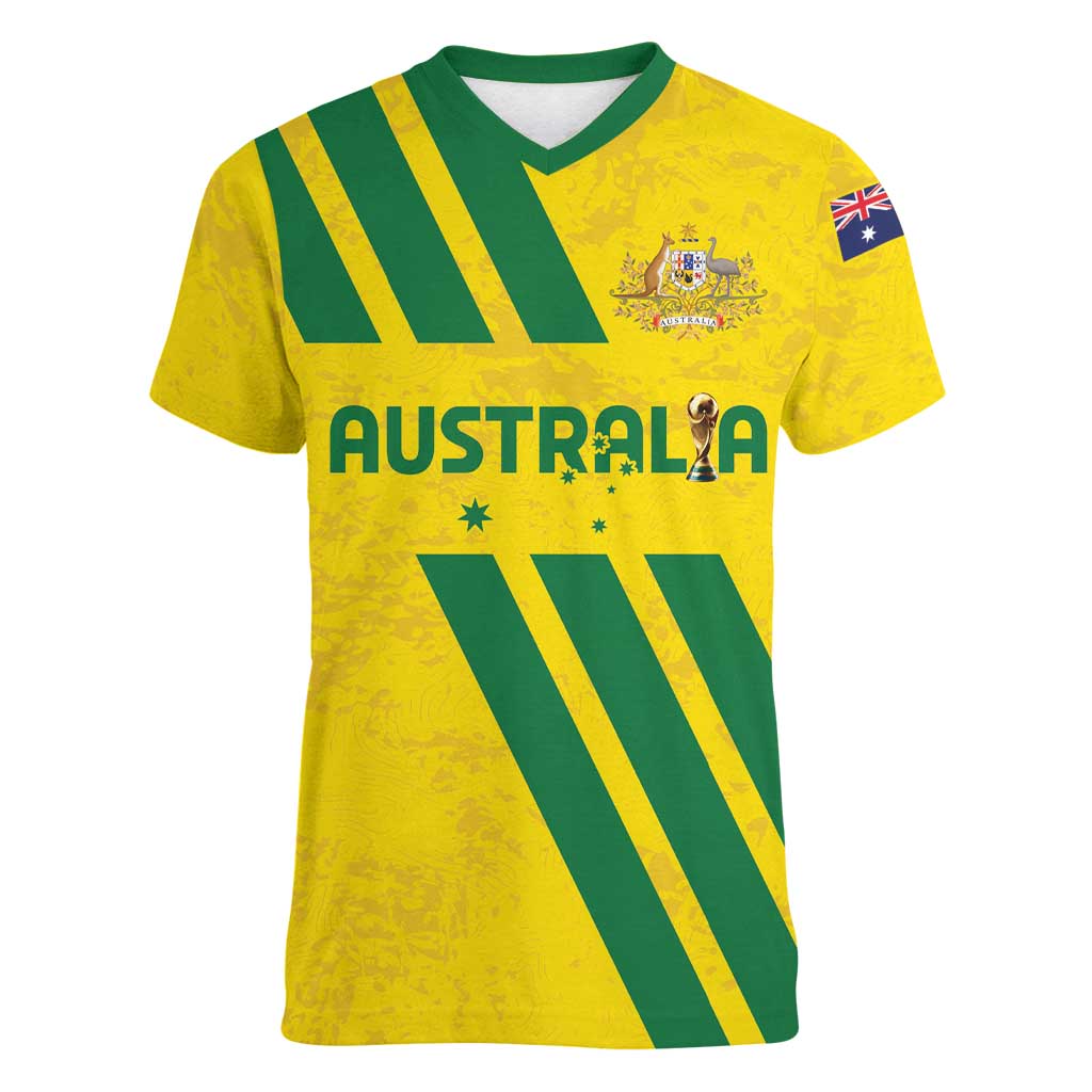 Custom Soccer 2026 Australia Women V-Neck T-Shirt Socceroos Go Glory