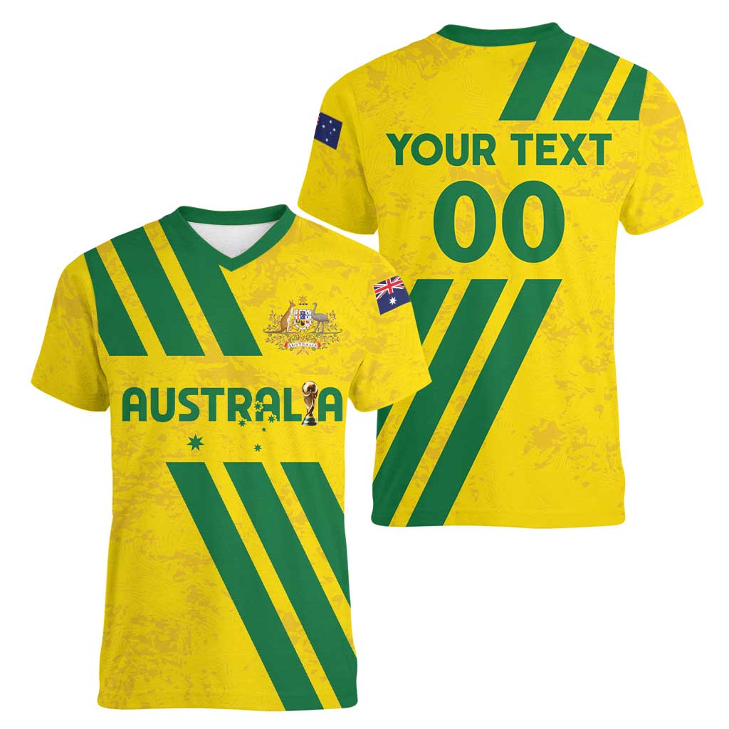 Custom Soccer 2026 Australia Women V-Neck T-Shirt Socceroos Go Glory