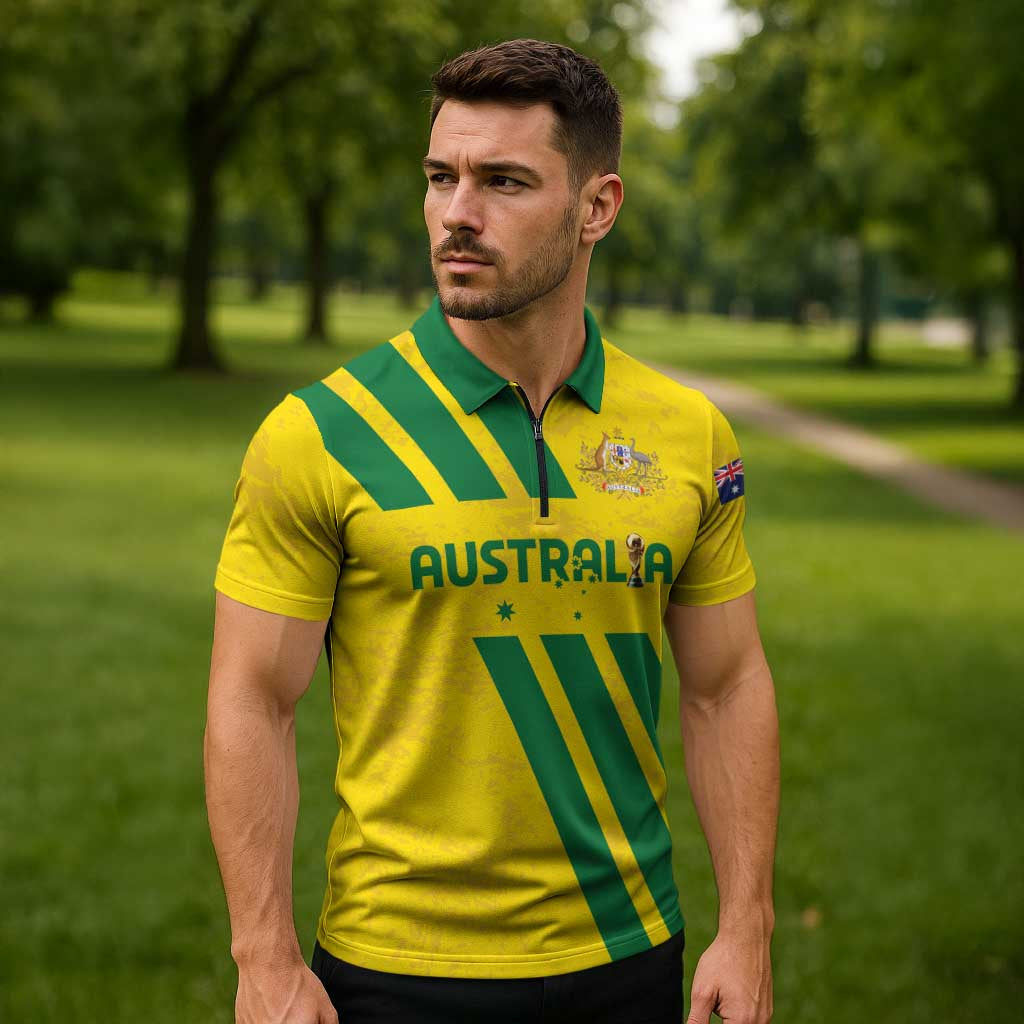 Custom Soccer 2026 Australia Zipper Polo Shirt Socceroos Go Glory
