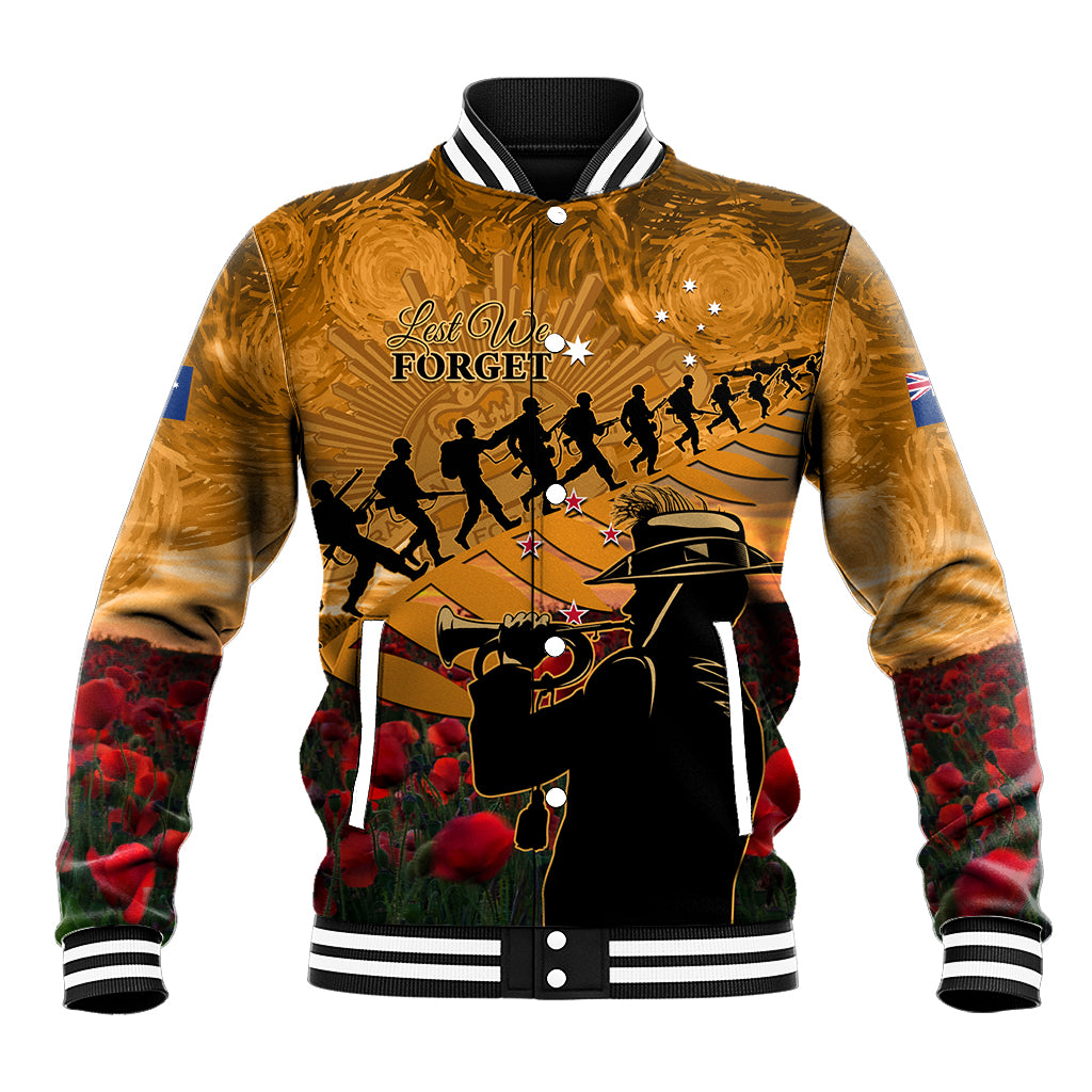 ANZAC Day 2024 Baseball Jacket Silver Fern With A Trumpet Soldier