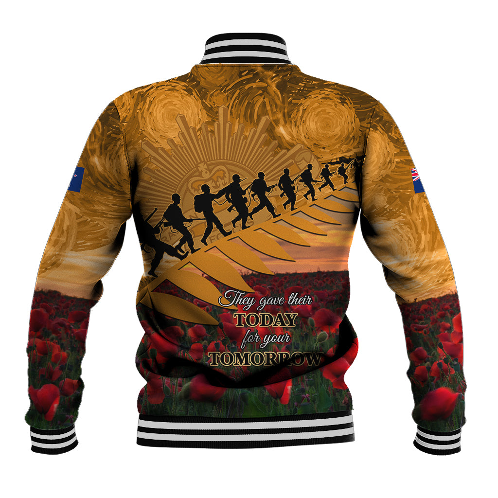 ANZAC Day 2024 Baseball Jacket Silver Fern With A Trumpet Soldier