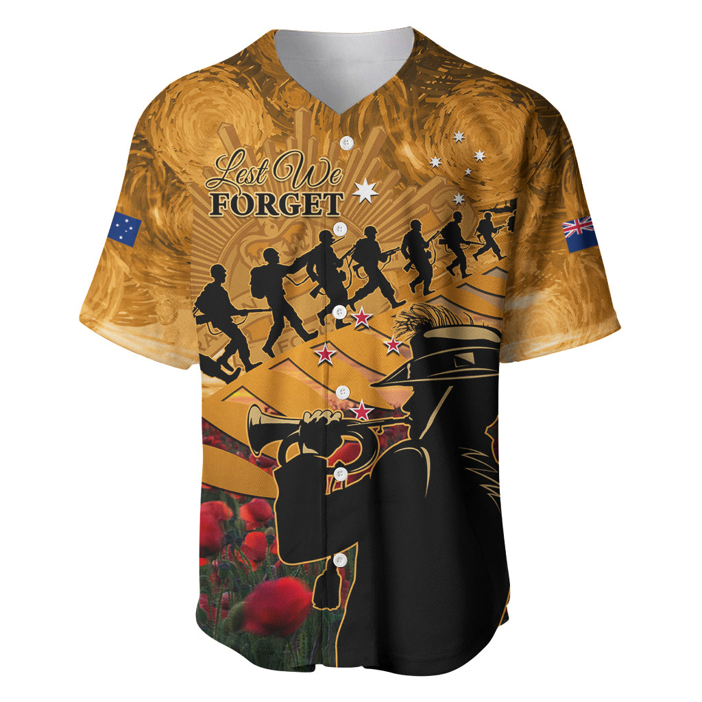 ANZAC Day 2024 Baseball Jersey Silver Fern With A Trumpet Soldier