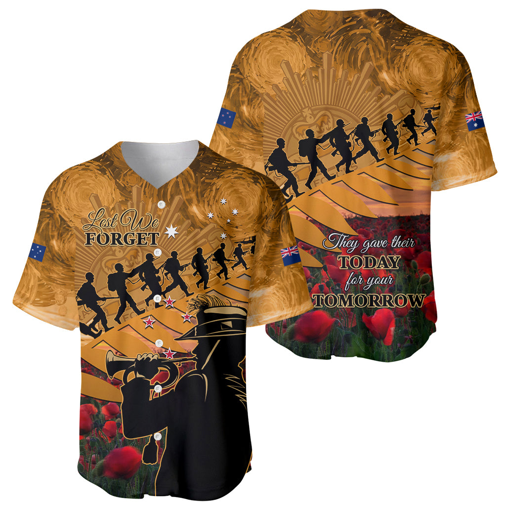 ANZAC Day 2024 Baseball Jersey Silver Fern With A Trumpet Soldier