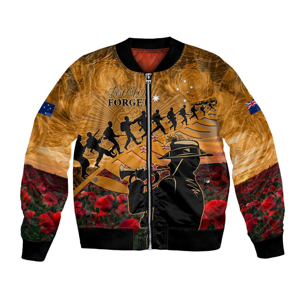 ANZAC Day 2024 Bomber Jacket Silver Fern With A Trumpet Soldier