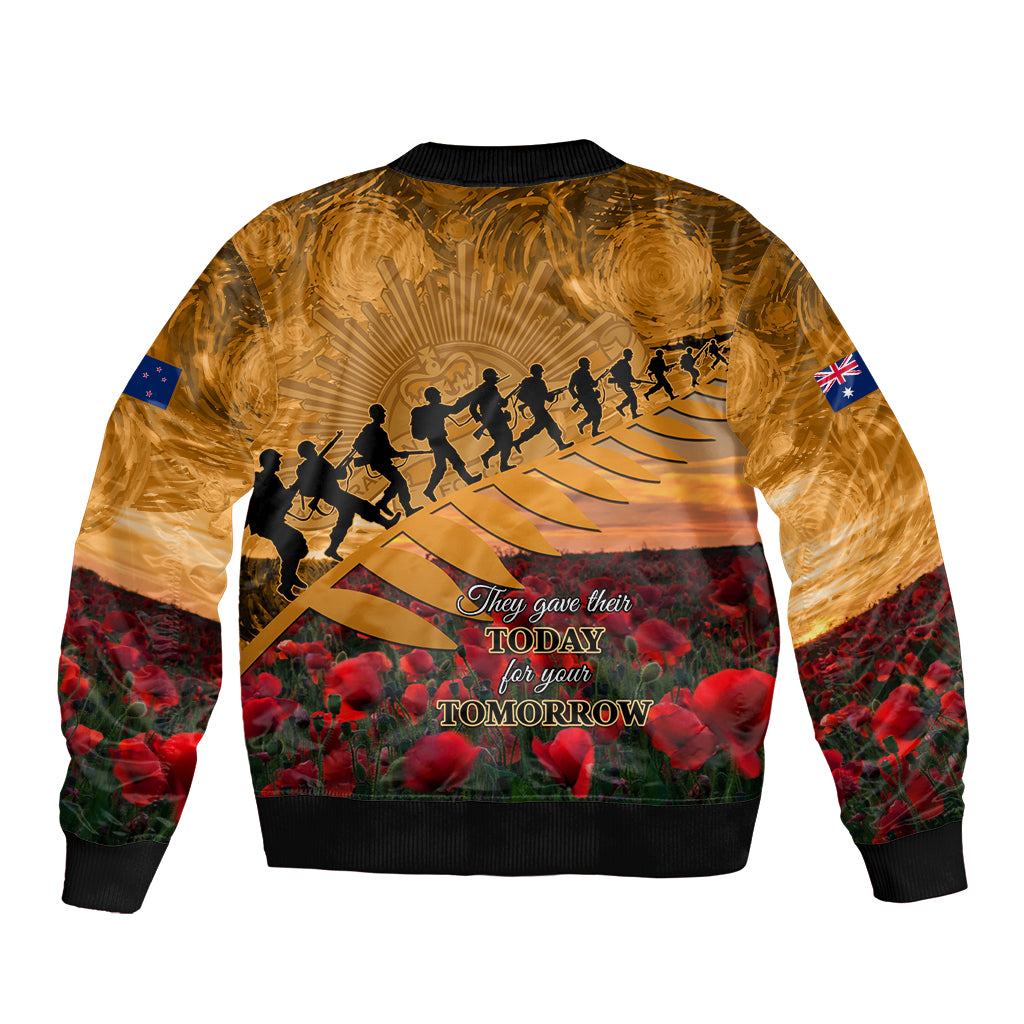 ANZAC Day 2024 Bomber Jacket Silver Fern With A Trumpet Soldier