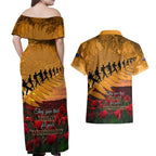 ANZAC Day 2024 Couples Matching Off Shoulder Maxi Dress and Hawaiian Shirt Silver Fern With A Trumpet Soldier