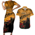 ANZAC Day 2024 Couples Matching Short Sleeve Bodycon Dress and Hawaiian Shirt Silver Fern With A Trumpet Soldier