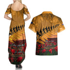 ANZAC Day 2024 Couples Matching Summer Maxi Dress and Hawaiian Shirt Silver Fern With A Trumpet Soldier