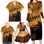ANZAC Day 2024 Family Matching Long Sleeve Bodycon Dress and Hawaiian Shirt Silver Fern With A Trumpet Soldier