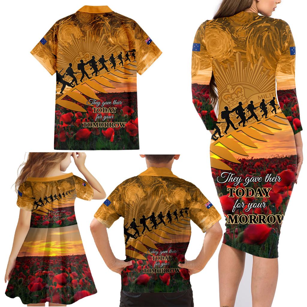 ANZAC Day 2024 Family Matching Long Sleeve Bodycon Dress and Hawaiian Shirt Silver Fern With A Trumpet Soldier