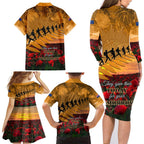 ANZAC Day 2024 Family Matching Long Sleeve Bodycon Dress and Hawaiian Shirt Silver Fern With A Trumpet Soldier