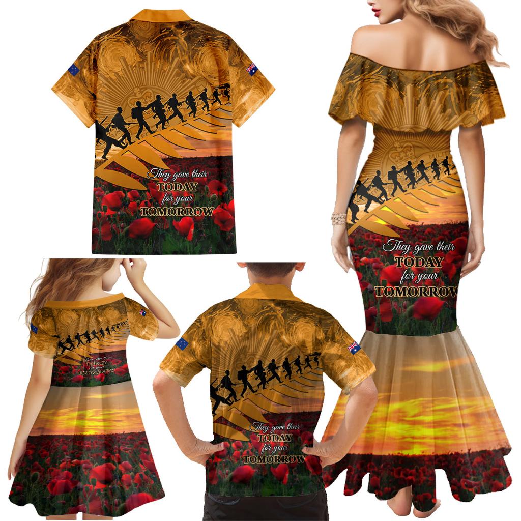 ANZAC Day 2024 Family Matching Mermaid Dress and Hawaiian Shirt Silver Fern With A Trumpet Soldier
