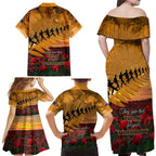 ANZAC Day 2024 Family Matching Off Shoulder Maxi Dress and Hawaiian Shirt Silver Fern With A Trumpet Soldier