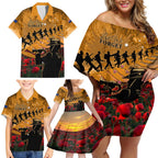 ANZAC Day 2024 Family Matching Off Shoulder Short Dress and Hawaiian Shirt Silver Fern With A Trumpet Soldier