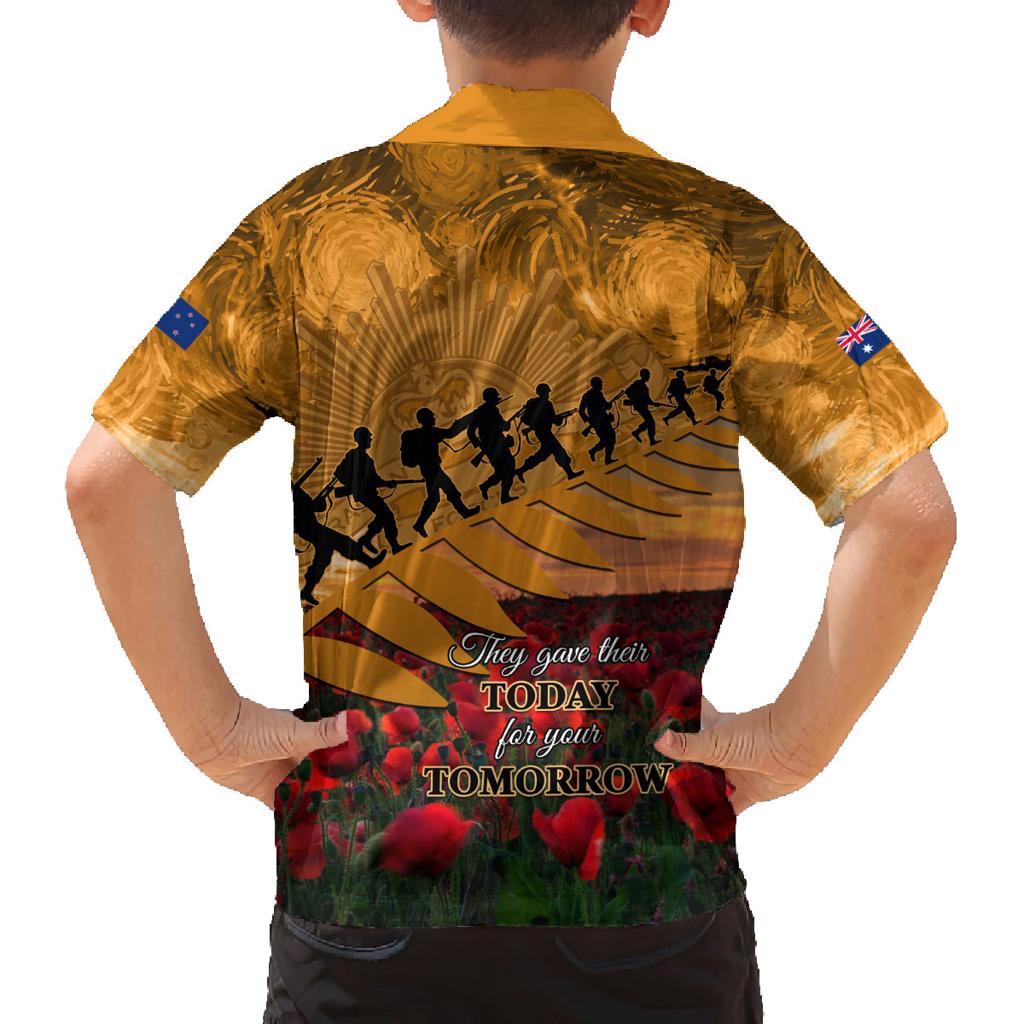 ANZAC Day 2024 Family Matching Off Shoulder Short Dress and Hawaiian Shirt Silver Fern With A Trumpet Soldier