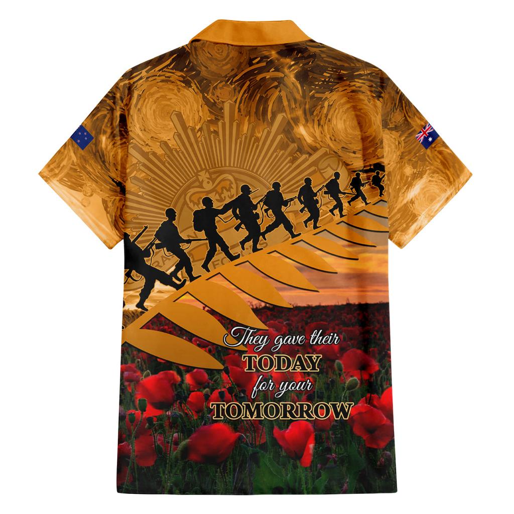 ANZAC Day 2024 Family Matching Off Shoulder Short Dress and Hawaiian Shirt Silver Fern With A Trumpet Soldier