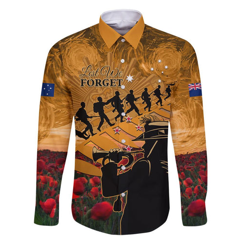 ANZAC Day 2024 Family Matching Off Shoulder Short Dress and Hawaiian Shirt Silver Fern With A Trumpet Soldier