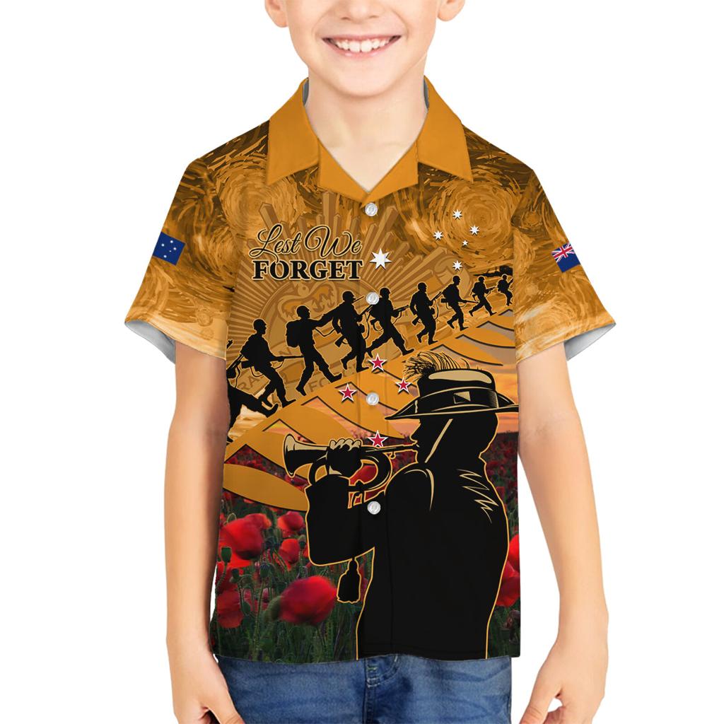 ANZAC Day 2024 Family Matching Off Shoulder Short Dress and Hawaiian Shirt Silver Fern With A Trumpet Soldier
