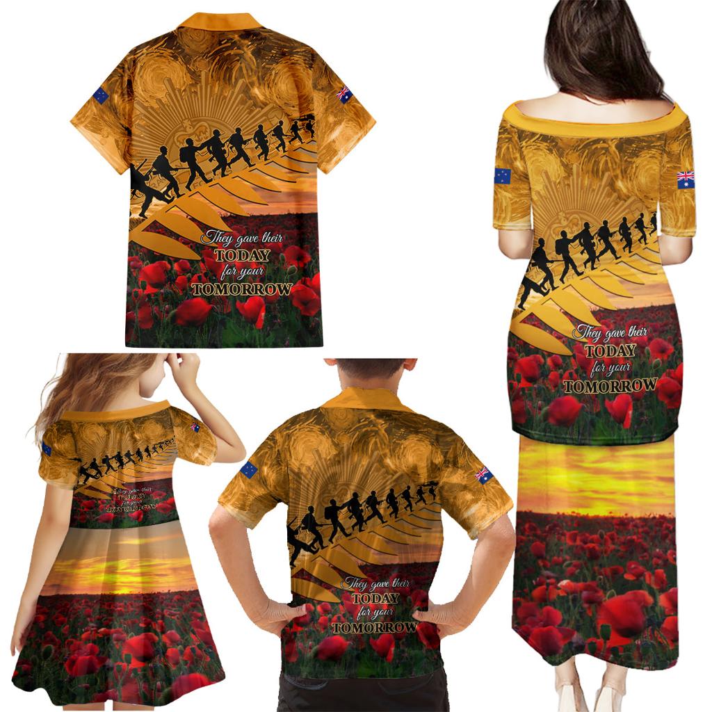 ANZAC Day 2024 Family Matching Puletasi and Hawaiian Shirt Silver Fern With A Trumpet Soldier