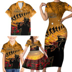 ANZAC Day 2024 Family Matching Short Sleeve Bodycon Dress and Hawaiian Shirt Silver Fern With A Trumpet Soldier
