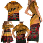 ANZAC Day 2024 Family Matching Short Sleeve Bodycon Dress and Hawaiian Shirt Silver Fern With A Trumpet Soldier