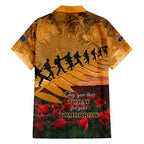 ANZAC Day 2024 Family Matching Short Sleeve Bodycon Dress and Hawaiian Shirt Silver Fern With A Trumpet Soldier