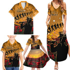 ANZAC Day 2024 Family Matching Summer Maxi Dress and Hawaiian Shirt Silver Fern With A Trumpet Soldier