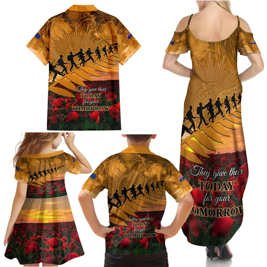 ANZAC Day 2024 Family Matching Summer Maxi Dress and Hawaiian Shirt Silver Fern With A Trumpet Soldier