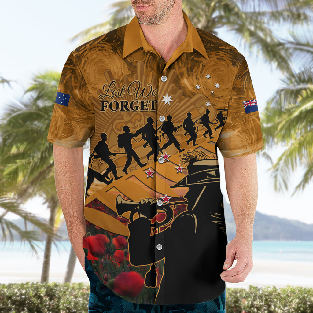 ANZAC Day 2024 Hawaiian Shirt Silver Fern With A Trumpet Soldier