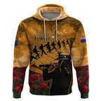 ANZAC Day 2024 Hoodie Silver Fern With A Trumpet Soldier