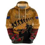 ANZAC Day 2024 Hoodie Silver Fern With A Trumpet Soldier