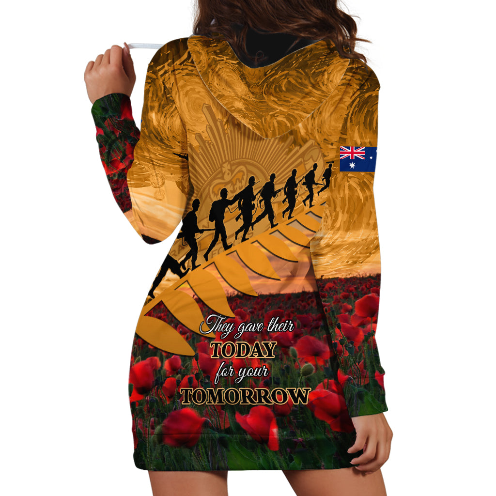 ANZAC Day 2024 Hoodie Dress Silver Fern With A Trumpet Soldier