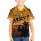 ANZAC Day 2024 Kid Hawaiian Shirt Silver Fern With A Trumpet Soldier