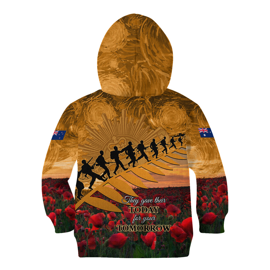 ANZAC Day 2024 Kid Hoodie Silver Fern With A Trumpet Soldier