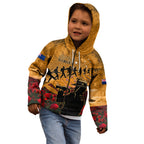ANZAC Day 2024 Kid Hoodie Silver Fern With A Trumpet Soldier