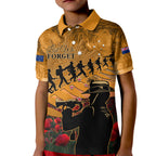 ANZAC Day 2024 Kid Polo Shirt Silver Fern With A Trumpet Soldier