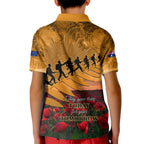 ANZAC Day 2024 Kid Polo Shirt Silver Fern With A Trumpet Soldier