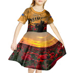 ANZAC Day 2024 Kid Short Sleeve Dress Silver Fern With A Trumpet Soldier