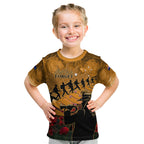 ANZAC Day 2024 Kid T Shirt Silver Fern With A Trumpet Soldier