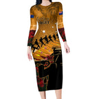 ANZAC Day 2024 Long Sleeve Bodycon Dress Silver Fern With A Trumpet Soldier