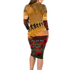ANZAC Day 2024 Long Sleeve Bodycon Dress Silver Fern With A Trumpet Soldier