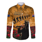 ANZAC Day 2024 Long Sleeve Button Shirt Silver Fern With A Trumpet Soldier