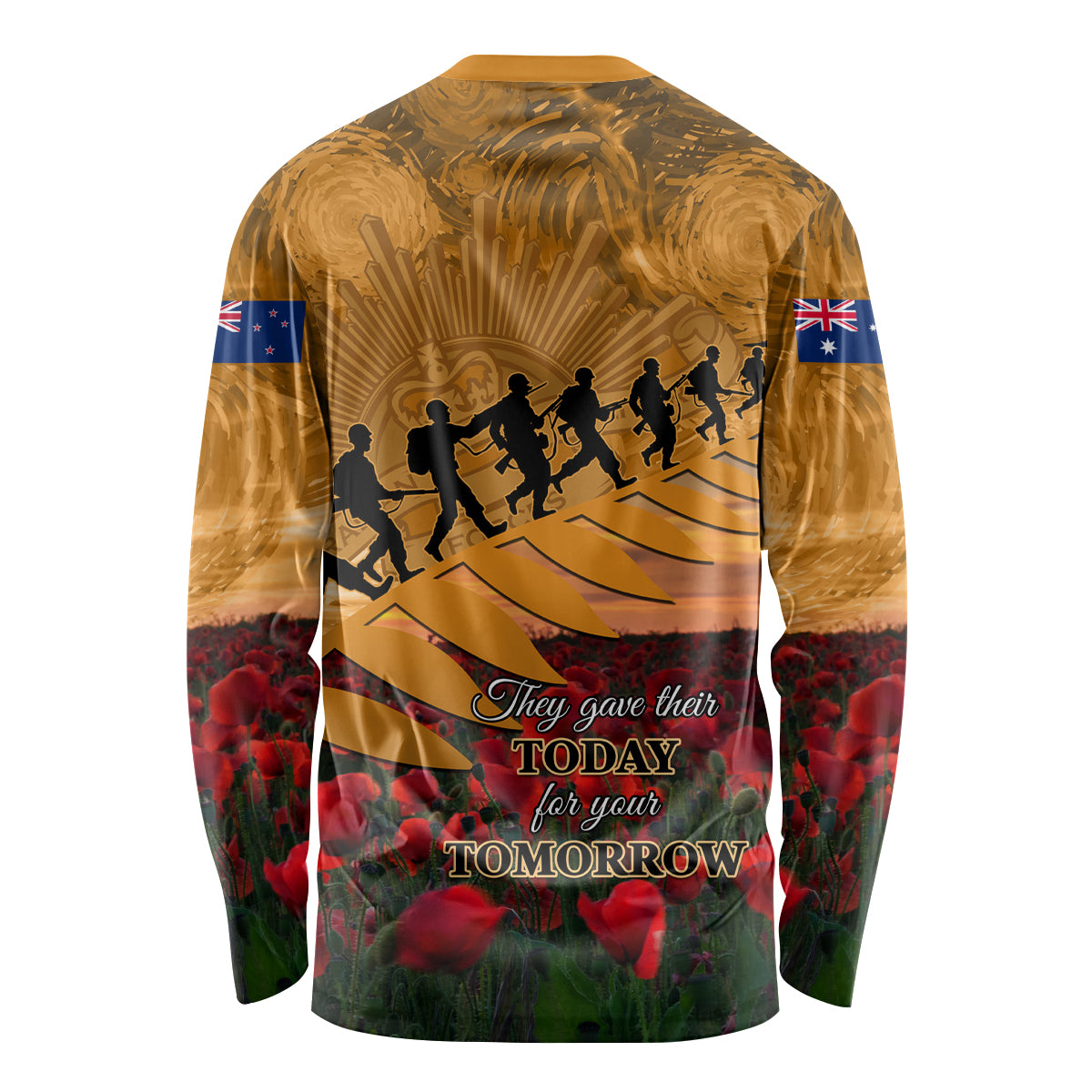 ANZAC Day 2024 Long Sleeve Shirt Silver Fern With A Trumpet Soldier