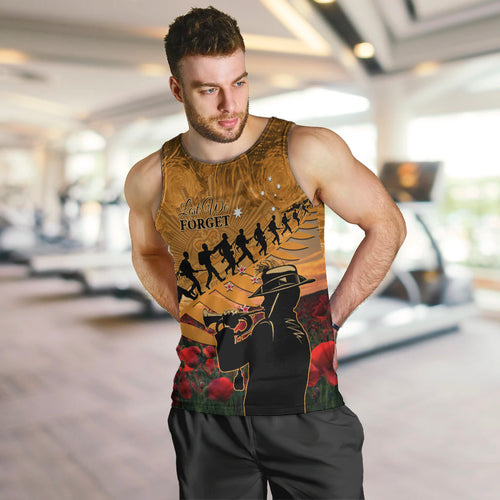 ANZAC Day 2024 Men Tank Top Silver Fern With A Trumpet Soldier