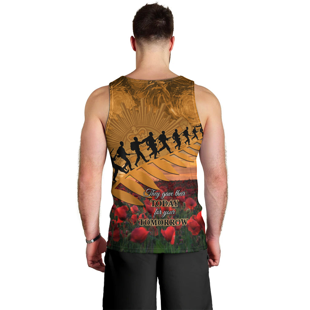 ANZAC Day 2024 Men Tank Top Silver Fern With A Trumpet Soldier