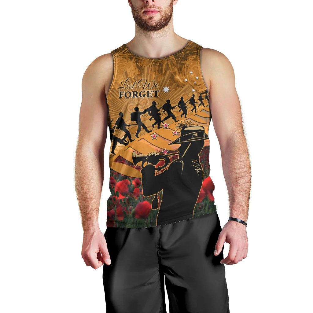 ANZAC Day 2024 Men Tank Top Silver Fern With A Trumpet Soldier