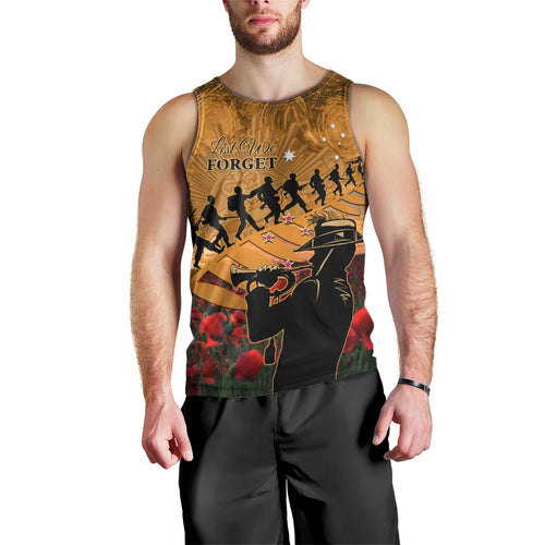 ANZAC Day 2024 Men Tank Top Silver Fern With A Trumpet Soldier